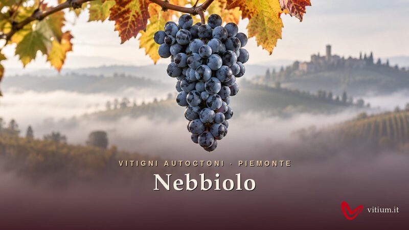 Grappolo di Nebbiolo, vitigno autoctono piemontese, con gli acini coperti di pruina
